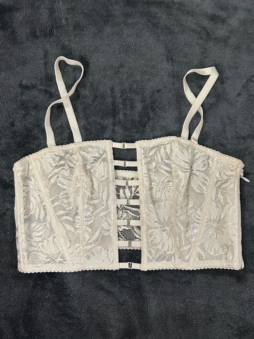 Victoria's Secret Unlined Strapless Ivory Lace Bralette with Metallic Threads